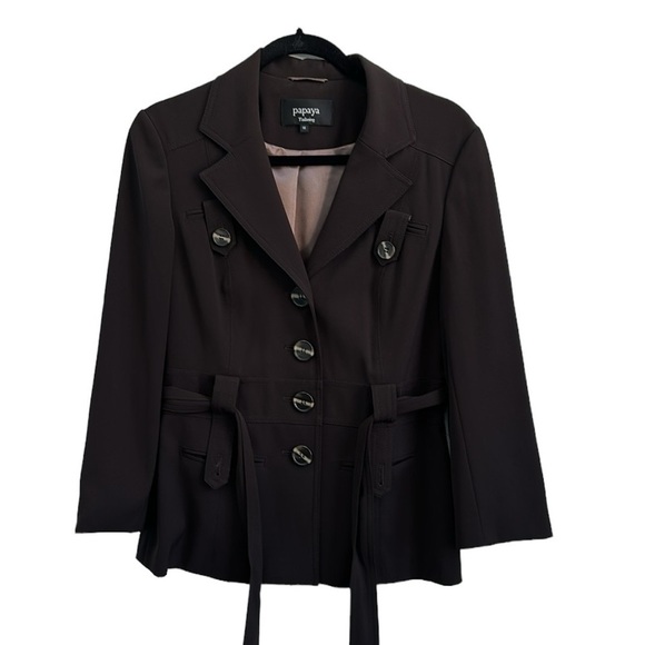 Papaya Belted Chocolate Brown Jacket Blazer Size UK 14 US Med - Picture 13 of 15